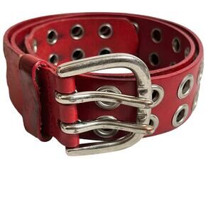 Vintage Express Belt Red Genuine Leather Silver Grommet Size M